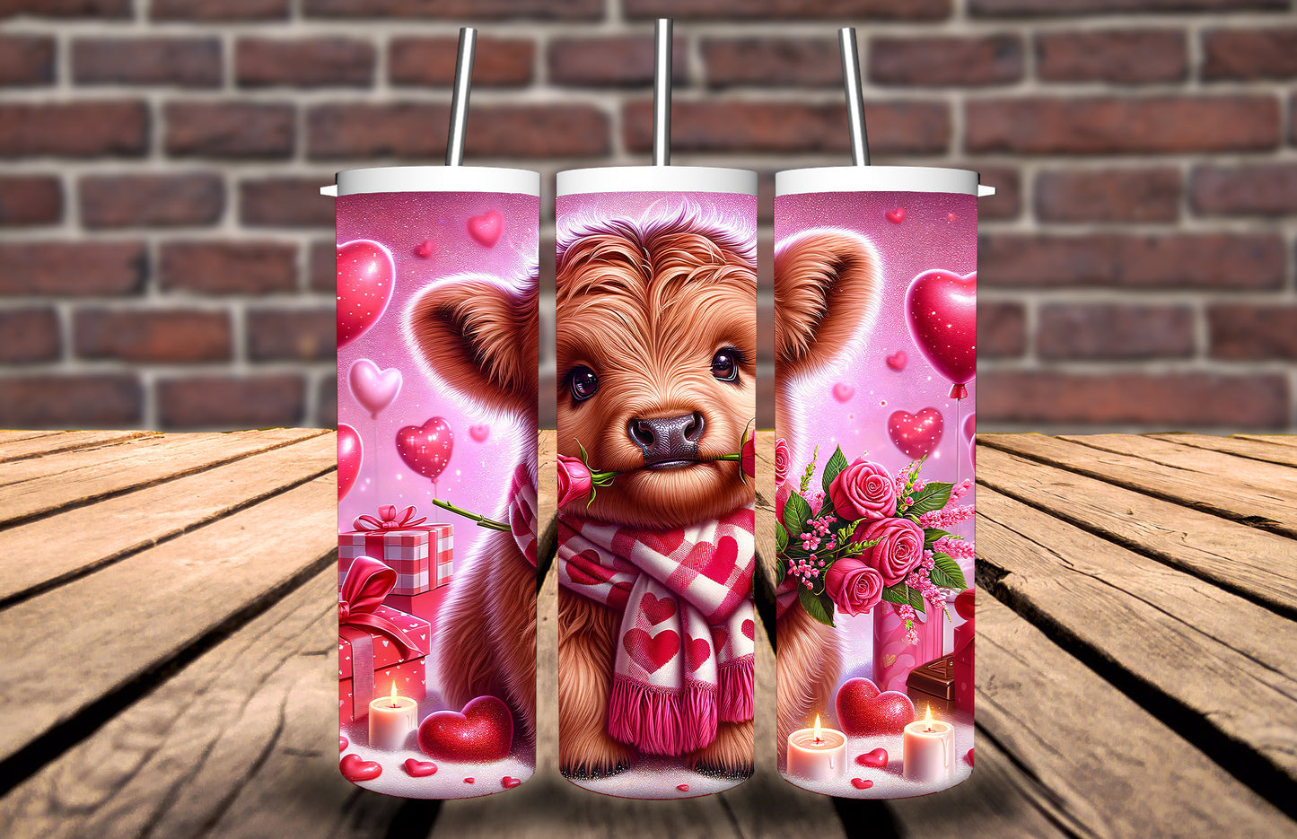 20oz Tumbler Baby Highland Cow Valentines Love Hearts