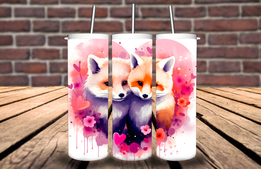 20oz Tumbler Fox  Valentines day Love Hearts