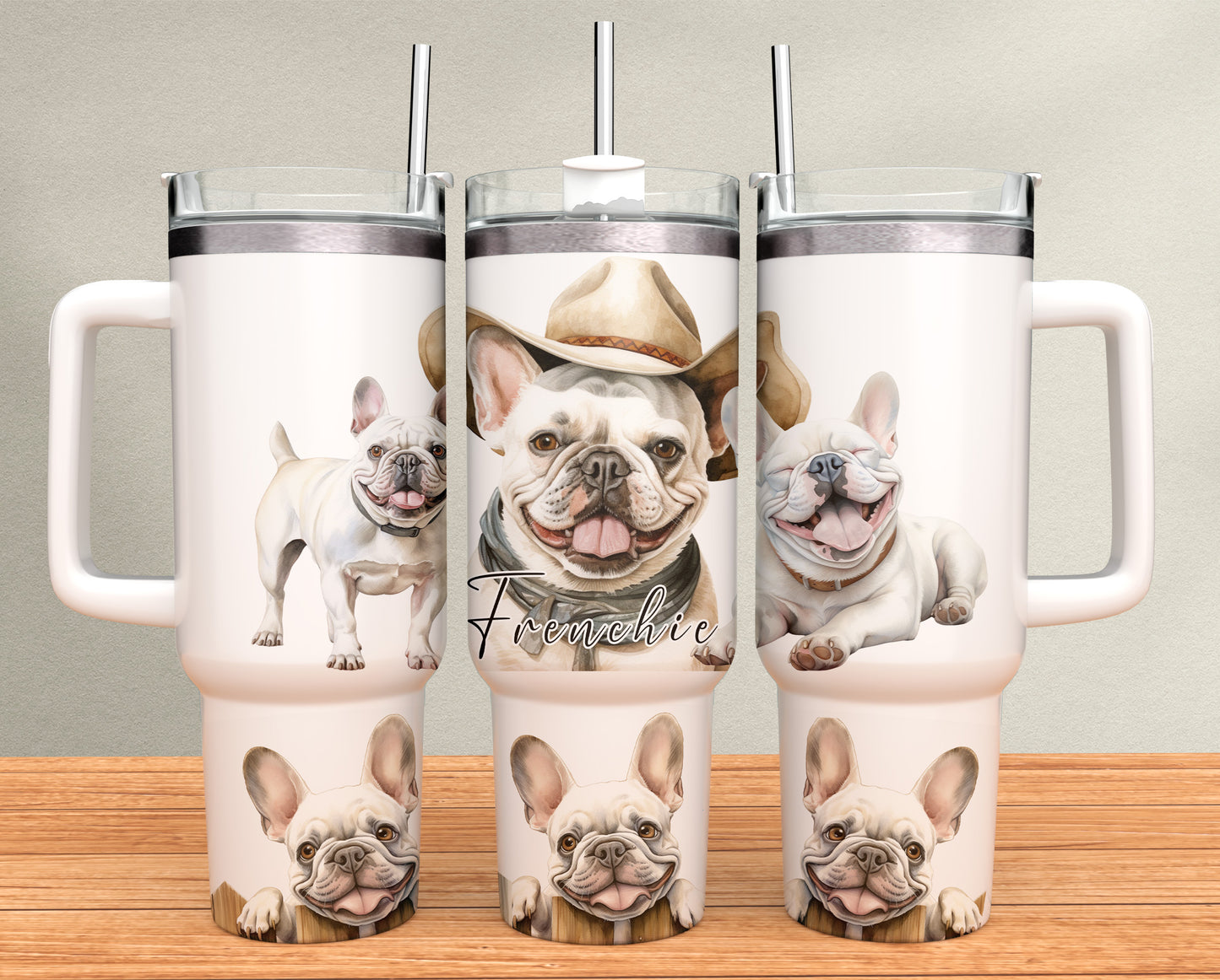 40oz Tumbler - Frenchie - French bulldog white