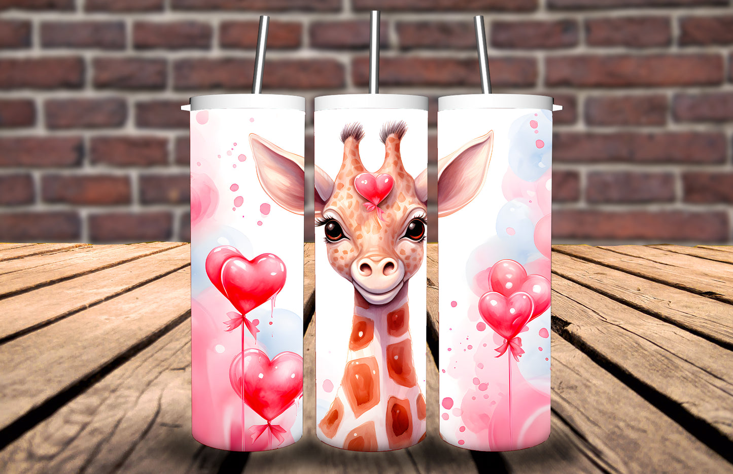 20oz Tumbler Giraffe Valentines day Love Hearts