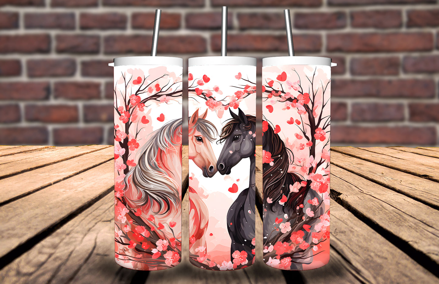 20oz Tumbler Horses Valentines day Love Hearts