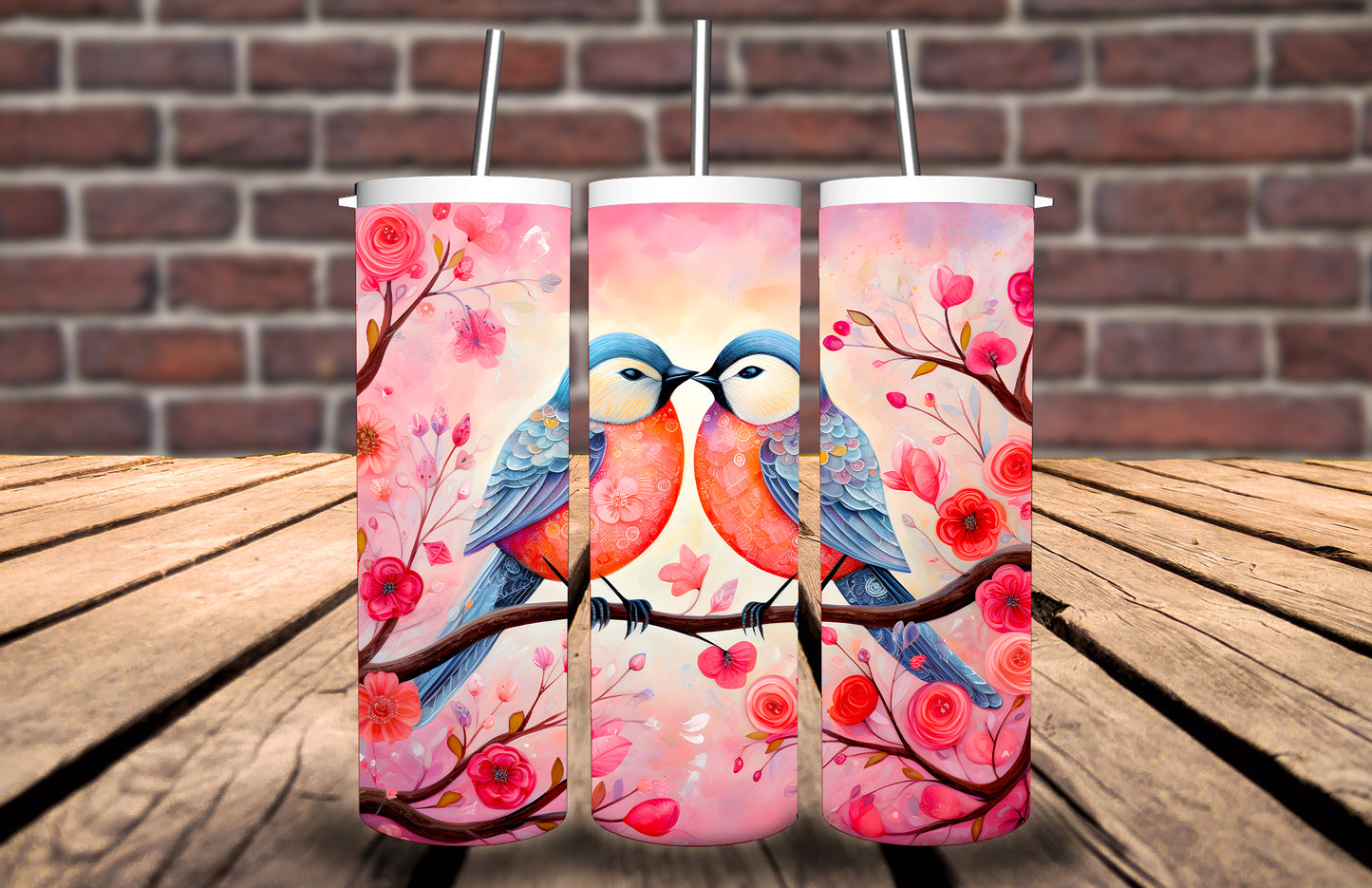 20oz Tumbler Love Birds Valentines day Love Hearts