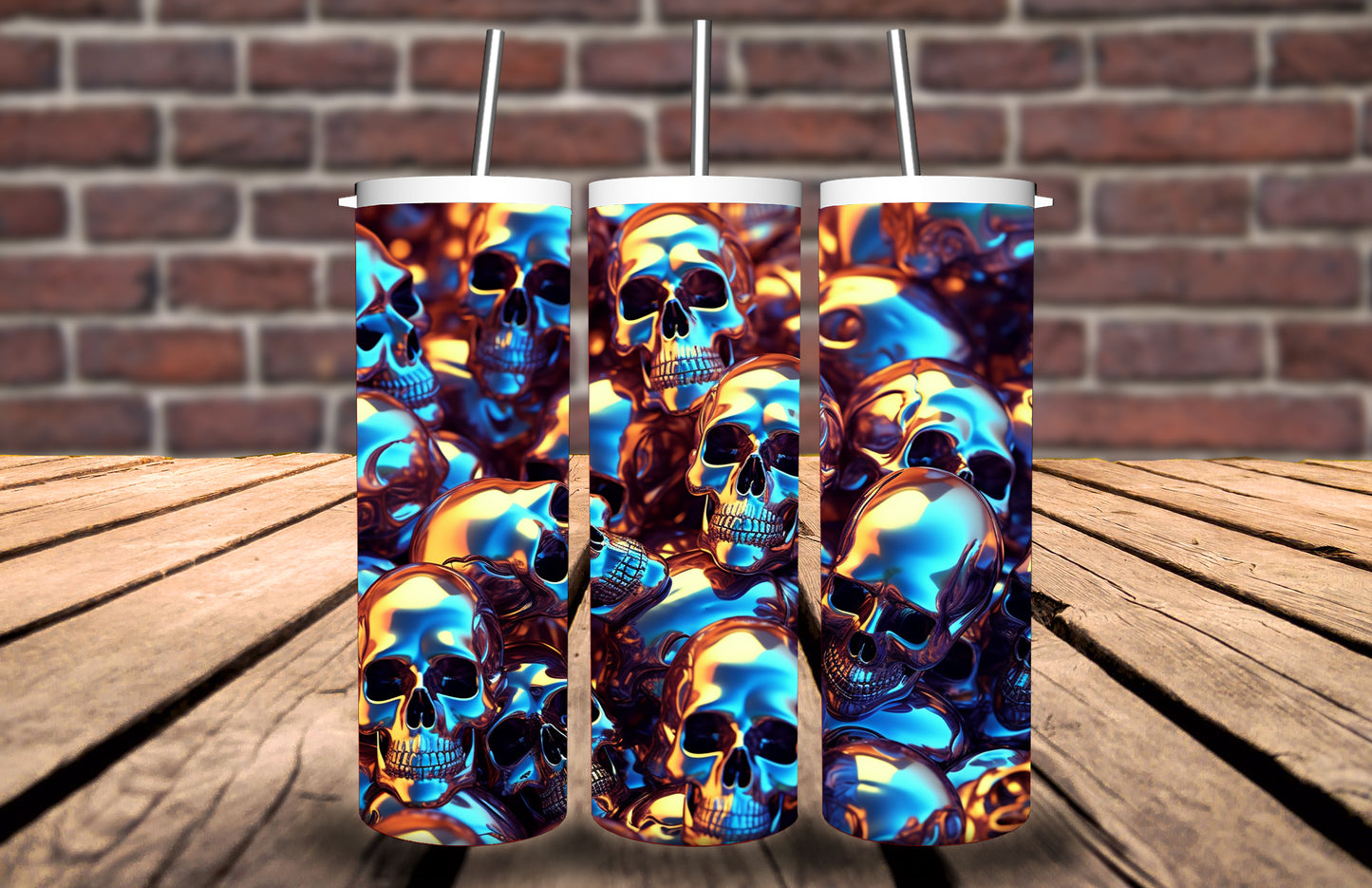 20oz Tumbler Metallic Skulls