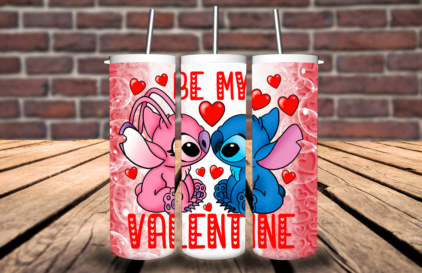 20oz Tumbler Lilo and Stitch Valentines day Love Hearts