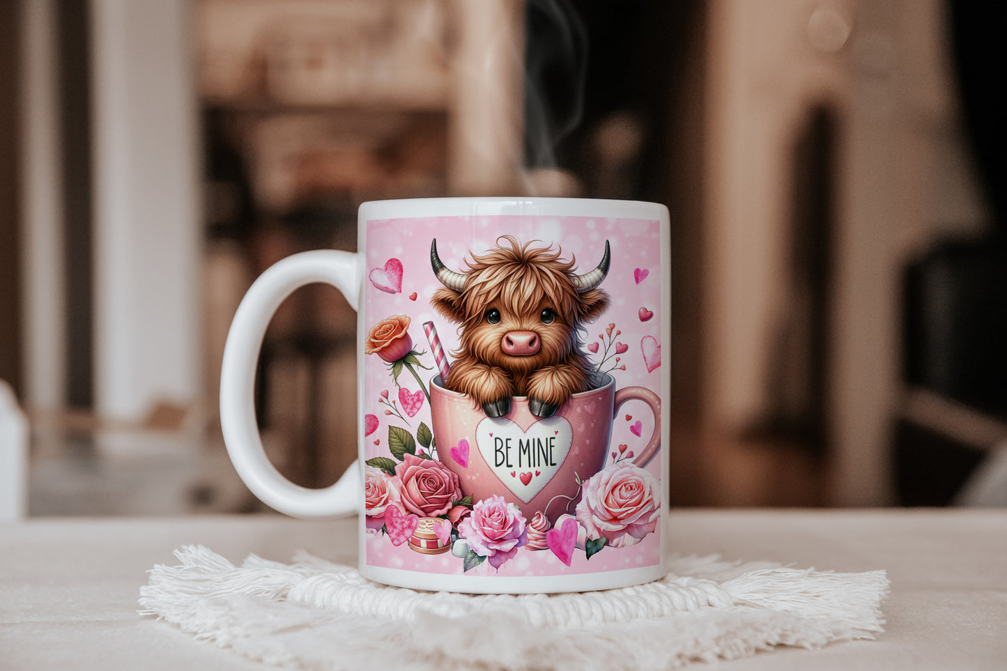 11oz Mug -Be Mine Highland Cow Valentines day Love Heart