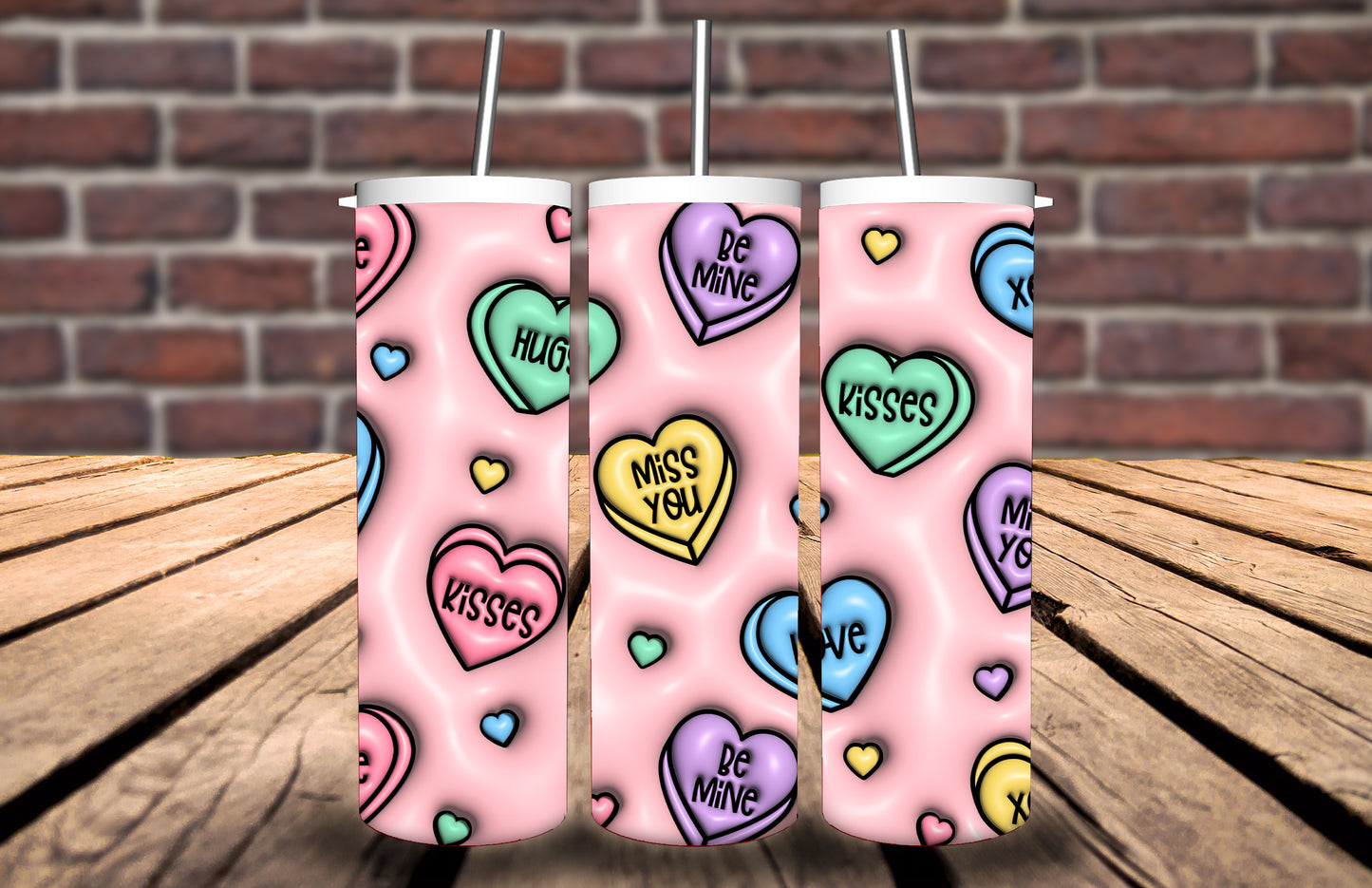 20oz Tumbler Candy Hearts sweets Valentines Love Hearts 3D