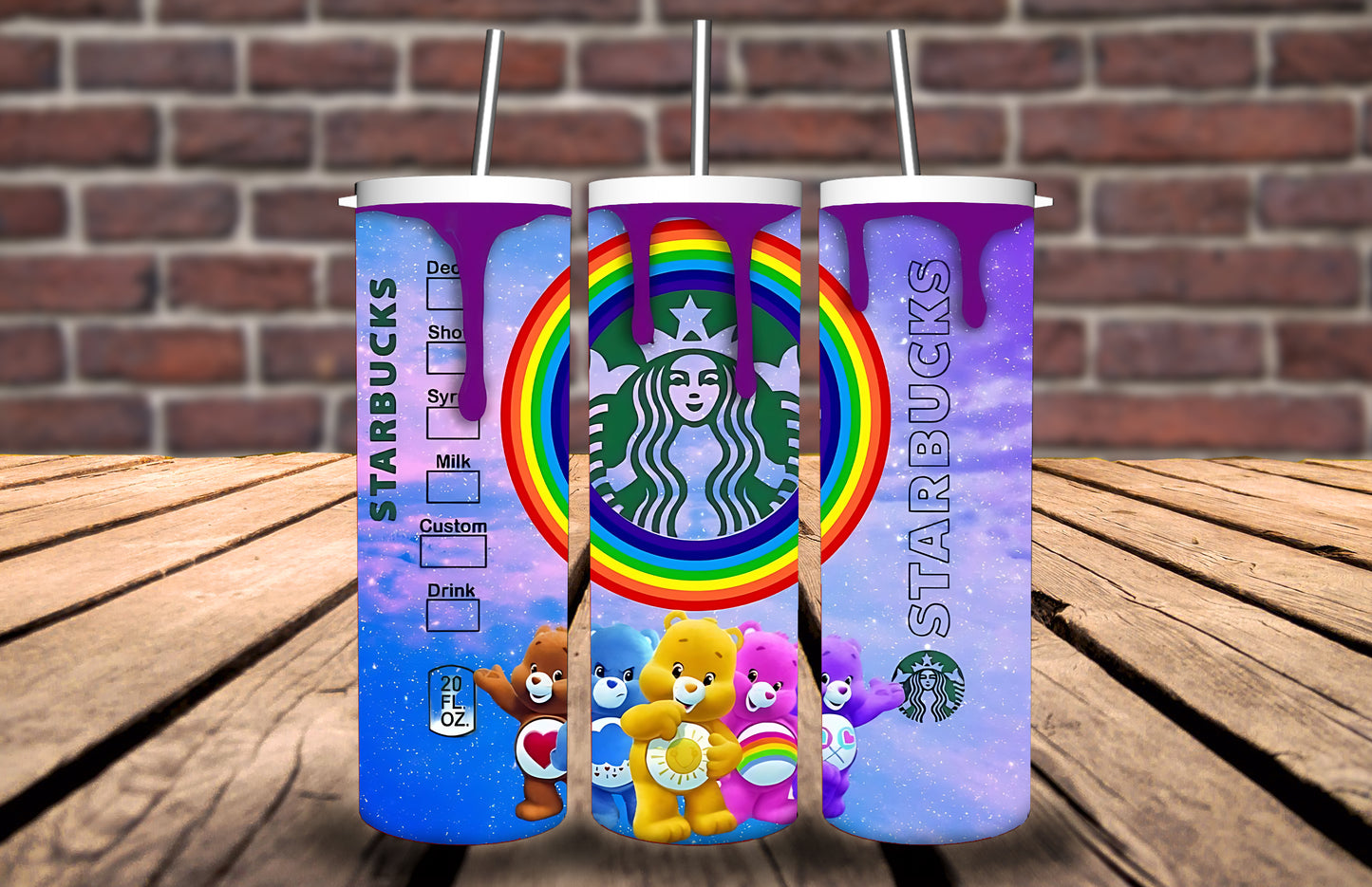 20oz Tumbler - Care Bears inspired - Personalised with name