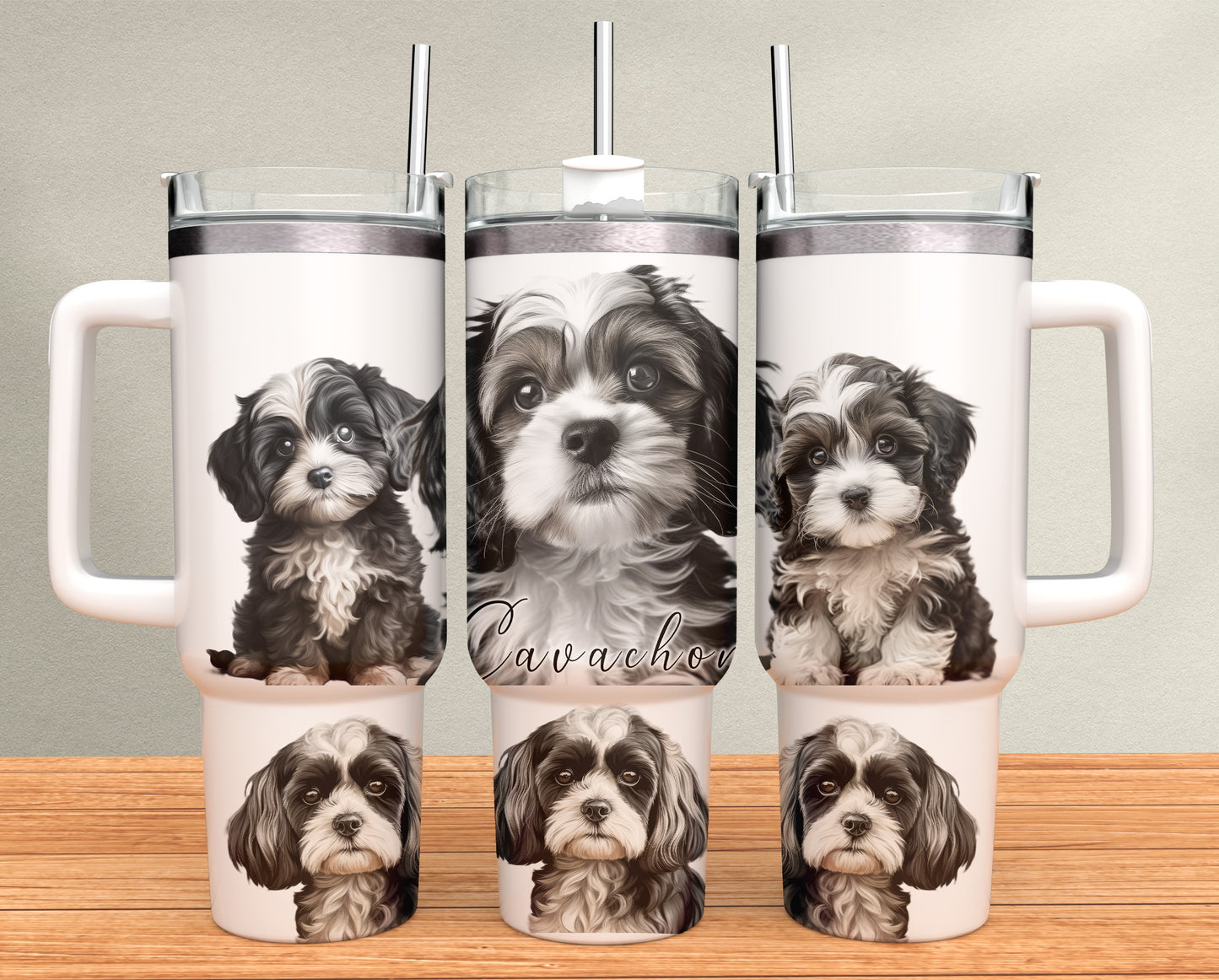 40oz Tumbler - Cavachon -Black & White