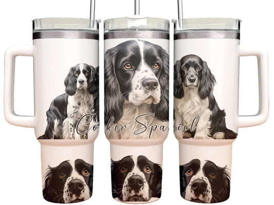 40oz Tumbler - Cocker Spaniel Black and white dog