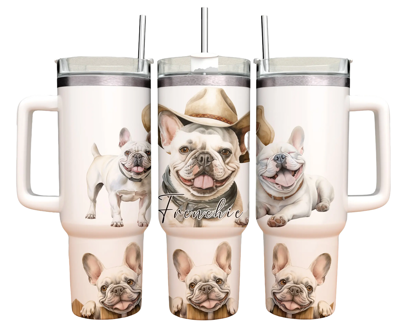 40oz Tumbler - Frenchie - French bulldog white