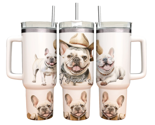 40oz Tumbler - Frenchie - French bulldog white