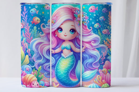 20oz Tumbler Mermaid cartoon style