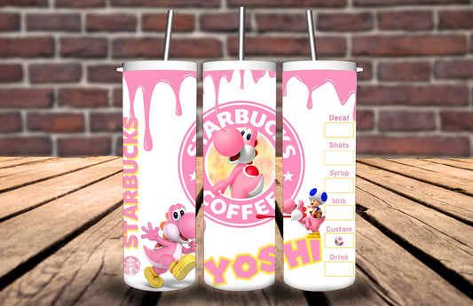 20oz Tumbler - Pink Yoshi inspired - Personalise with name